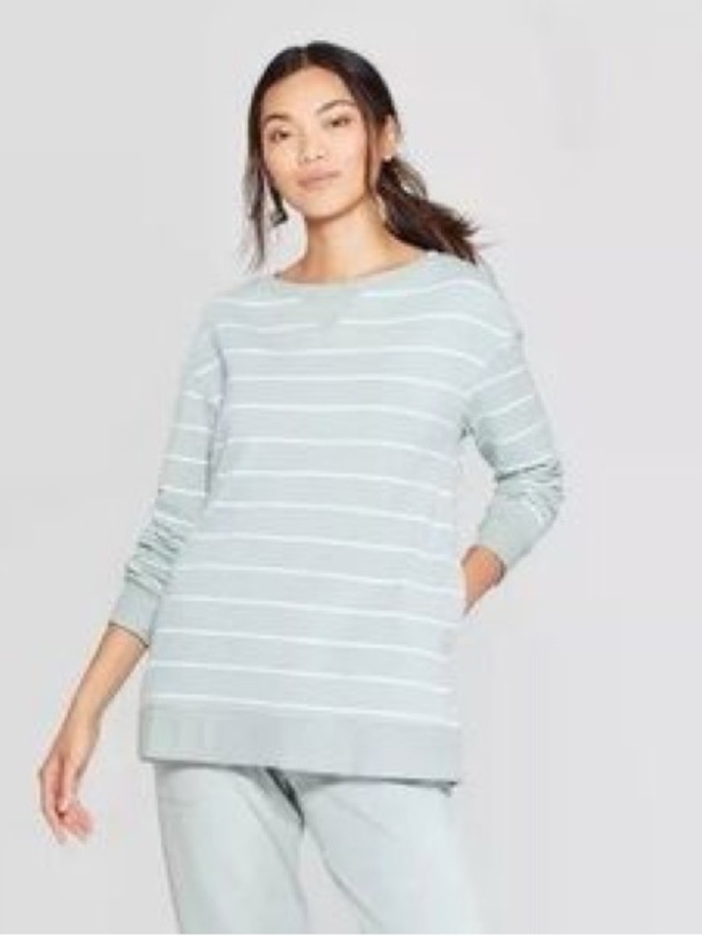 Stars Above Target Striped Boatneck Pullover Sweatshirt Light Mint